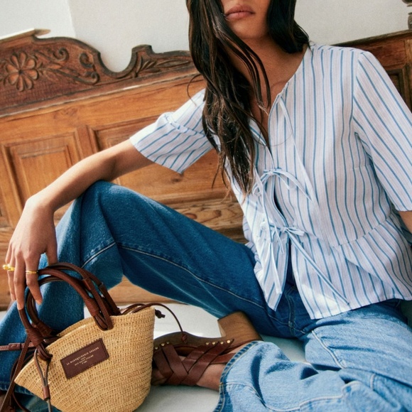 Sezane Tops - Sezane Blue and White Striped Blouse